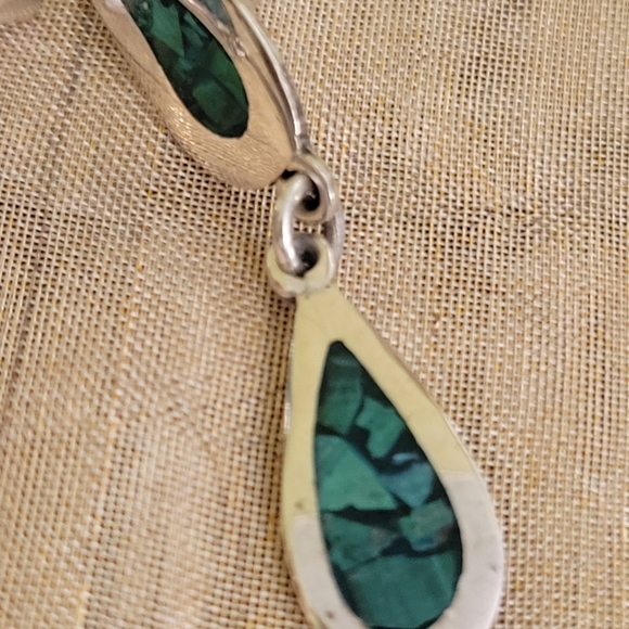 Vintage 925 Sterling Silver Mexico, Malachite Earrings - Picture 3 of 7